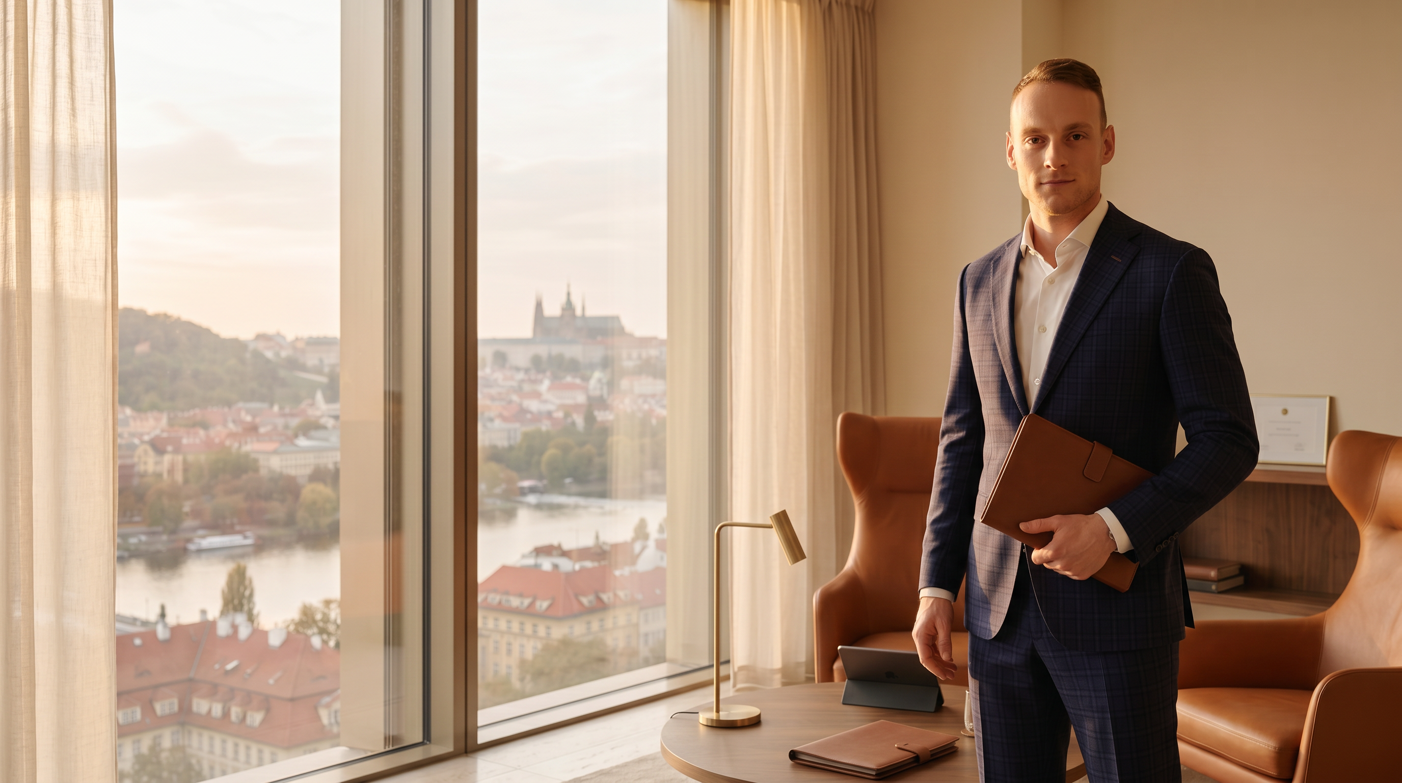 Petr Jeništa, finanční poradce Partners — kancelář s výhledem na Pražský hrad